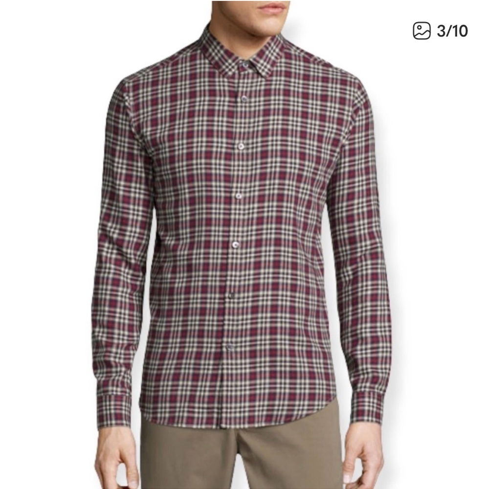 LAST CHANCE Theory Zack Button Front Collared Shirt in Plaid, XL